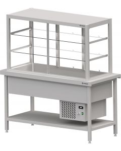 Kaltausgabe mit Selbstbedienungsvitrine und Kühlwanne, 1570x750x880, Edelstahlabdeckung